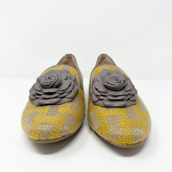 Taryn Rose Womens Woven Loafers 5.5B Yellow Grey Leather Vintage-Inspired Casual - Picture 3 of 14